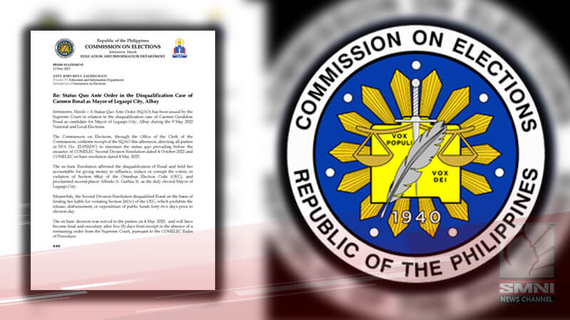 COMELEC, tatalima sa status quo ante order ng SC sa DQ case ni Legazpi City Mayor Rosal