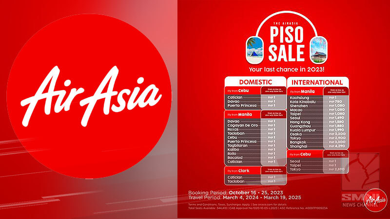 Last round ng “piso sale” ng AirAsia PH para ngayong taon, inilabas na