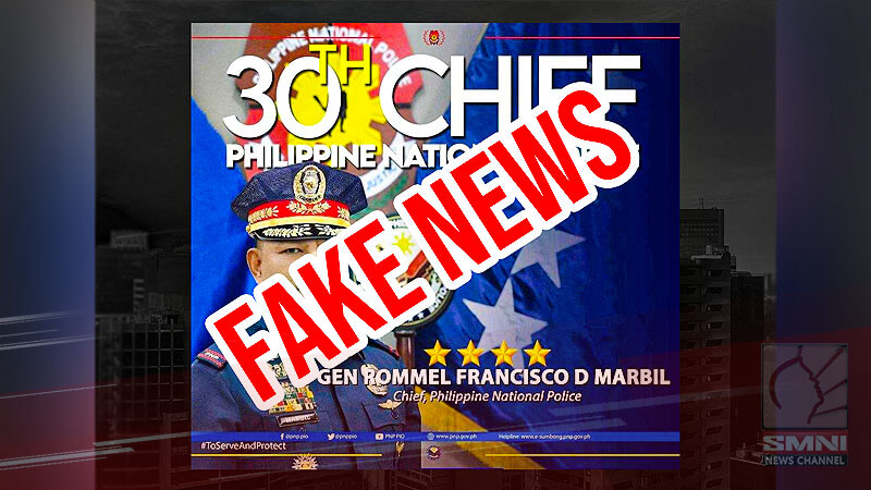 PNP warns the public of the FB post showing the picture of PMGen. Rommel Francisco D. Marbil as the new Chief PNP as fake