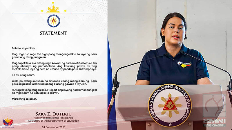 VP Duterte, may mensahe sa publiko laban sa nangongolekta ng pera gamit ang kaniyang pangalan