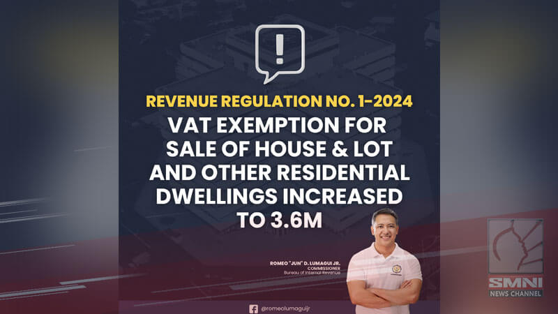 Mga residential property na may halagang P3.6-M, ililibre sa 12% vat ng BIR