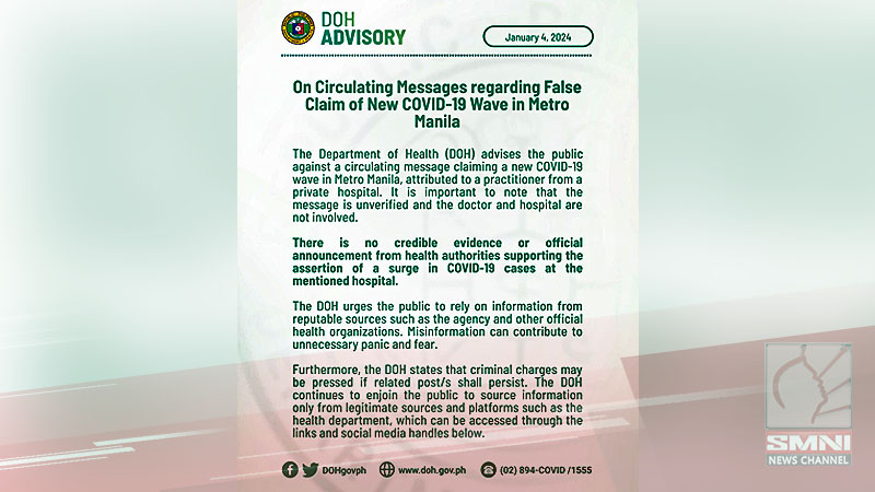On circulating messages regarding false claim of new COVID-19 wave in Metro Manila