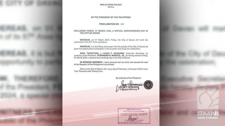 Malacañang announces special Non-Working Holiday for Araw ng Dabaw ...