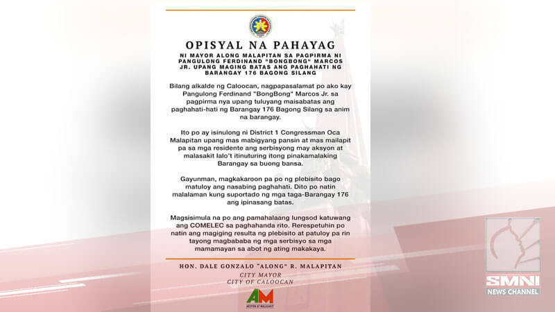 Plebisito sa Caloocan para gawing 6 ang pinakamalaking barangay sa buong bansa, ikinakasa na