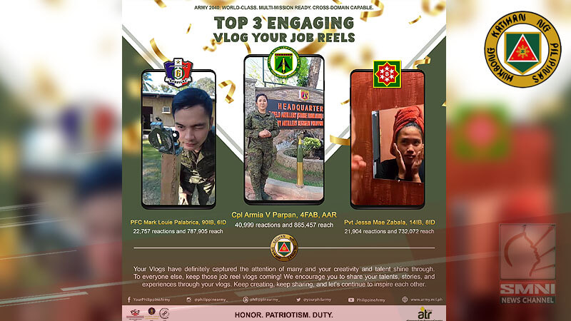 Top ‘Vlog Your Job’ reels recognized by Philippine Army