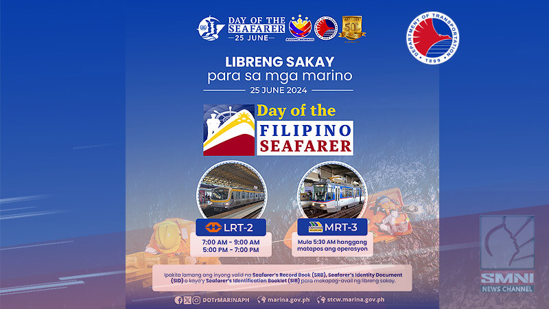 Pinoy seafarers, may libreng sakay sa LRT at MRT ngayong Hunyo 25