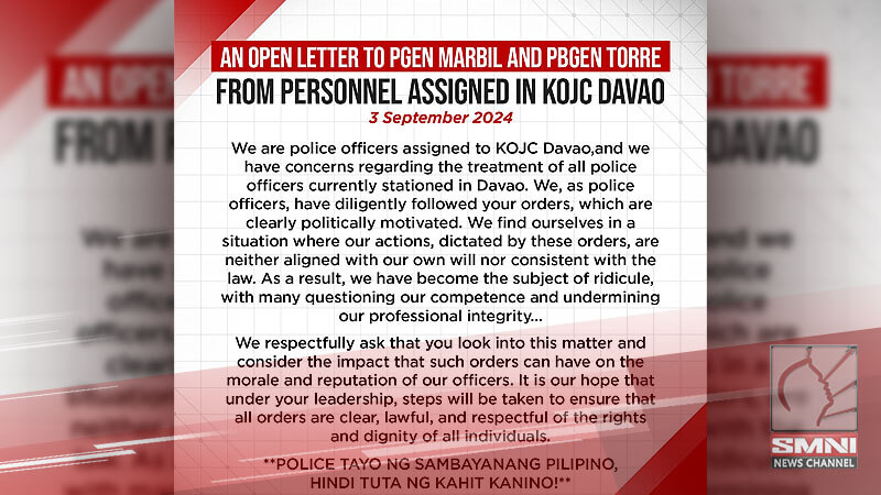 An open letter to PGEN MARBIL and PBGEN TORRE from a personnel assigned in KOJC Davao
