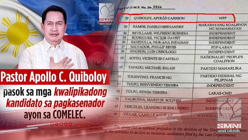 Pastor ACQ, pasok na sa listahan ng mga opisyal na kandidato sa pagka-senador sa 2025—COMELEC