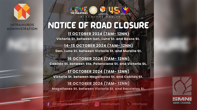 Intramuros, magkakaroon ng road closures simula ngayong araw