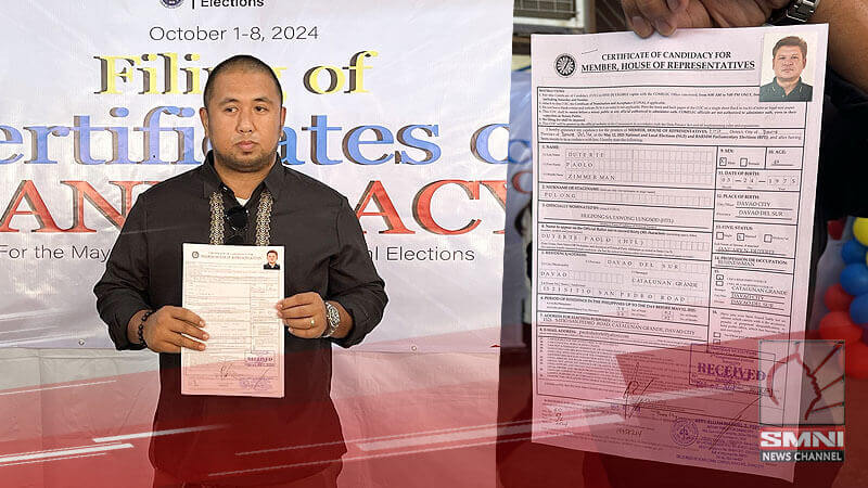Atty. Elijah Manuel Pepito represents Rep. Paolo “Pulong” Duterte in filing COC for Congress in Davao’s First District