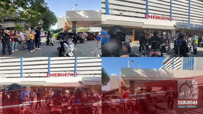 Puwersa ng kapulisan sa entrance ng St. Lukes Medical Center, parami nang parami