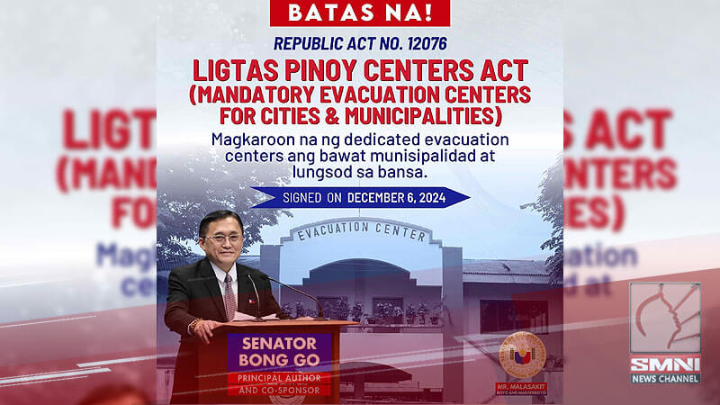 Senator Bong Go Hails New Law on Mandatory Evacuation Centers for Disaster Resilience