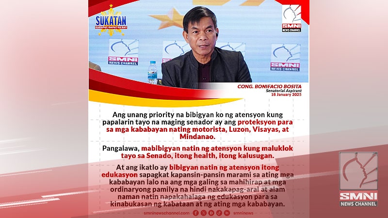 Kapakanan ng motorista, kalusugan, at edukasyon, prayoridad ni Cong. Bosita sa Senado