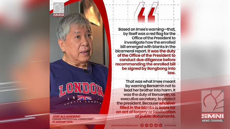 Lucas Bersamin’s duty to conduct due diligence before recommending bill to Bongbong Marcos—Jose Alejandrino