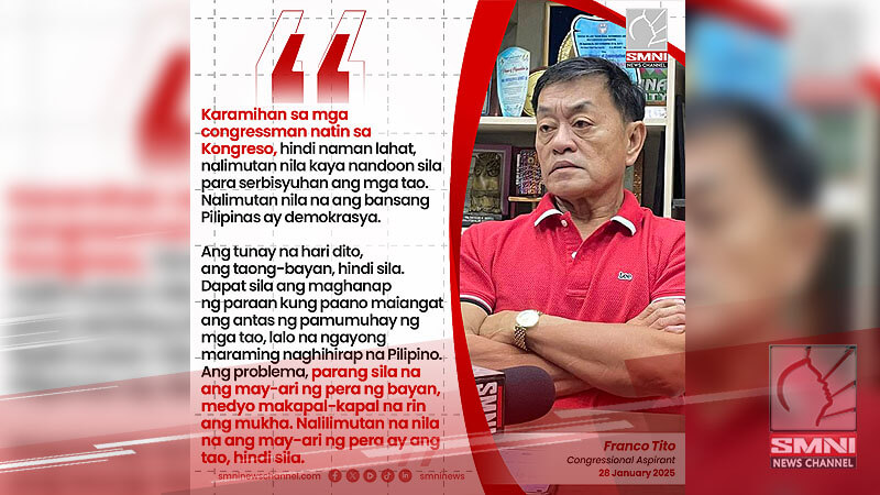 Karamihan sa mga congressman sa Kongreso, parang sila na ang may-ari ng pera ng bayan—Franco Tito