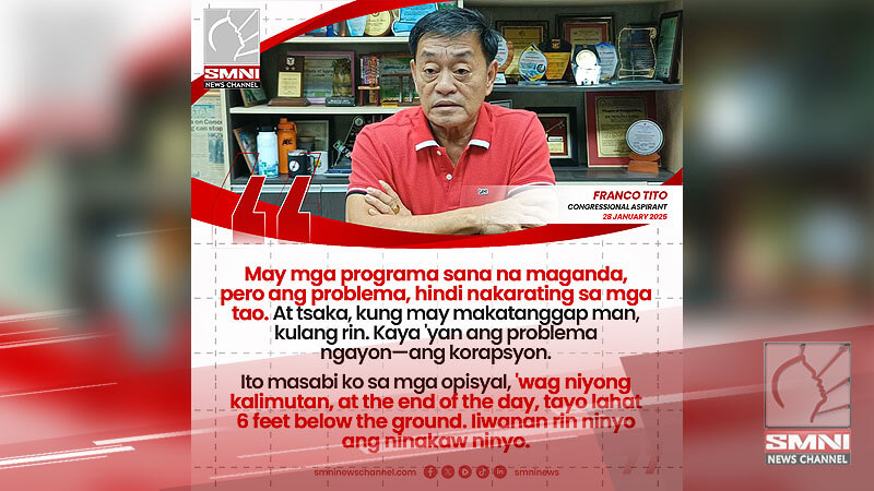 Franco Tito sa mga opisyal: ‘Wag niyong kalimutan, at the end of the day, lahat ng ninakaw ninyo, iiwan rin ninyo