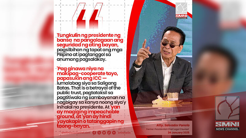 Kapag nakipag-cooperate si PBBM at pinapasok ang ICC, ‘yan ay magiging impeachable ground—Atty. Salvador Panelo