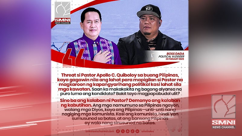 Boss Dada ipinagtanggol si Pastor Apollo C. Quiboloy laban sa mga hadlang sa kaniyang pampulitikang impluwensiya
