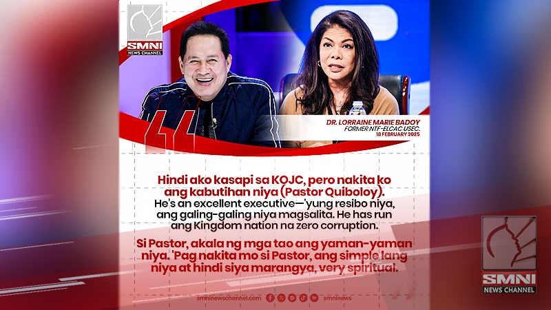 Hindi ako kasapi sa KOJC, pero nakita ko ang kabutihan ni Pastor Apollo Quiboloy—Dr. Lorraine Badoy