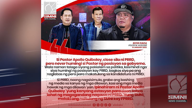 Pastor ACQ, malapit kay FPRRD, pero hindi humingi ng posisyon sa gobyerno—Boss Dada