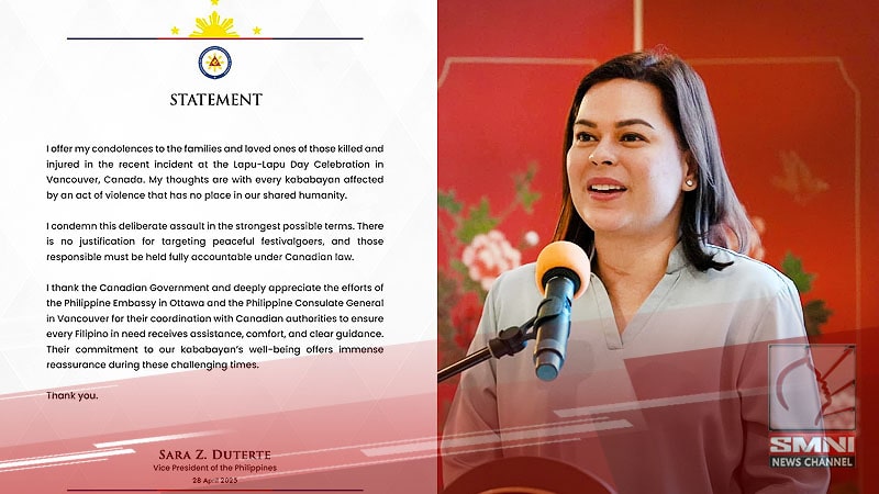 VP Sara Duterte offers condolences on Lapu-Lapu Day Celebration incident in Canada