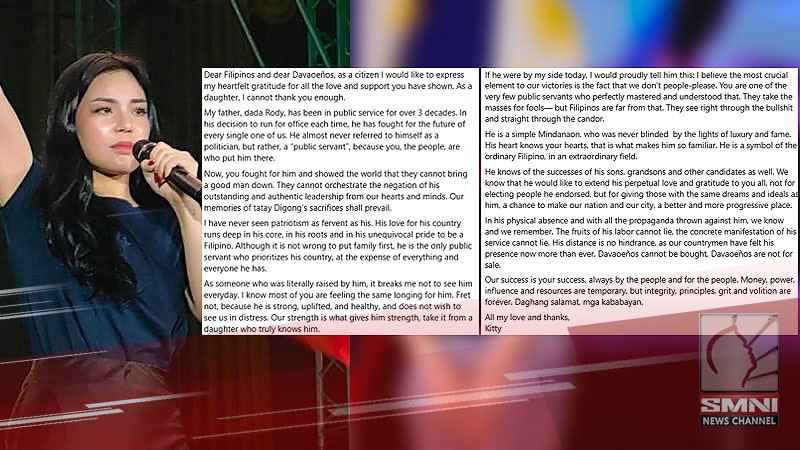 A letter of gratitude from Kitty Duterte