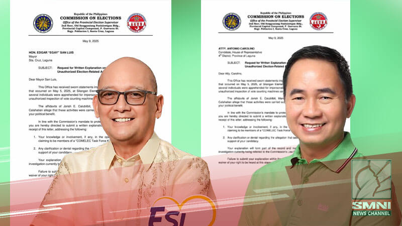 COMELEC, ipinatawag sina Sta. Cruz Mayor Egay San Luis at Atty. Antonio Carolino dahil sa umano’y hindi awtorisadong aktibidad sa halalan