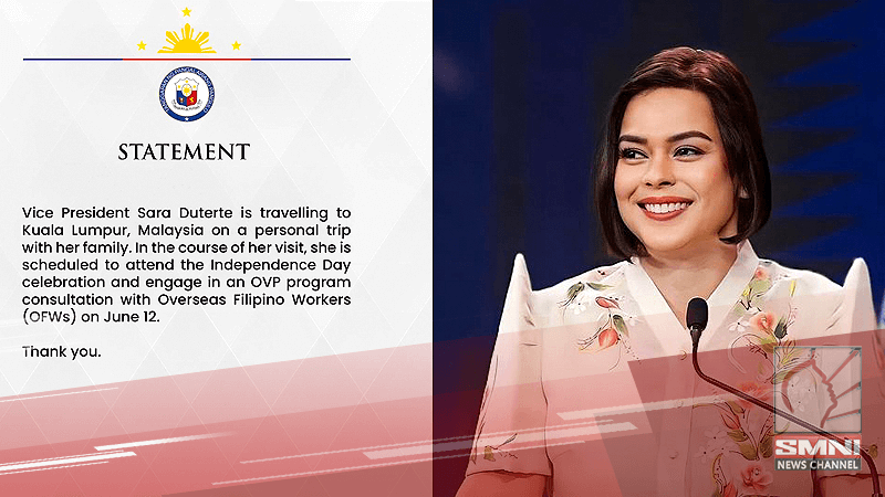 VP Sara Duterte, bibiyahe sa Malaysia kasama ang pamilya