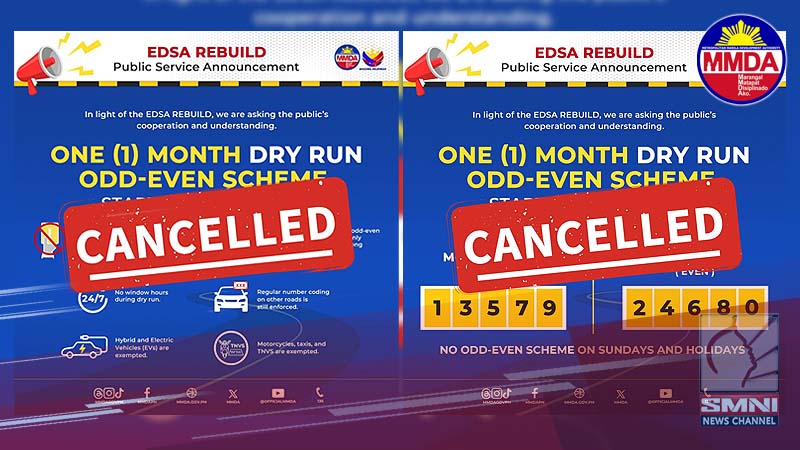Pagpapatupad ng odd-even scheme sinuspinde ng MMDA