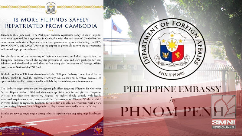 18 Pilipino ligtas na na-repatriate mula Cambodia matapos ma-recruit sa ilegal na trabaho