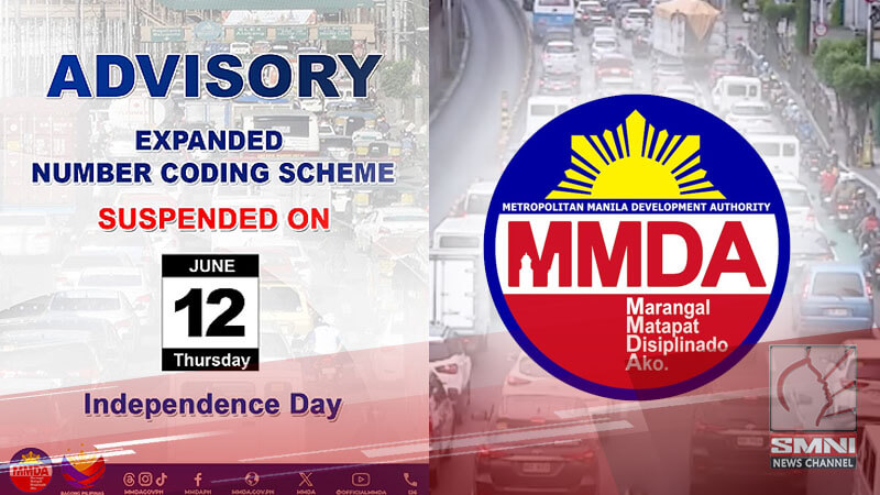 Number coding suspendido ngayong Hunyo 12—MMDA