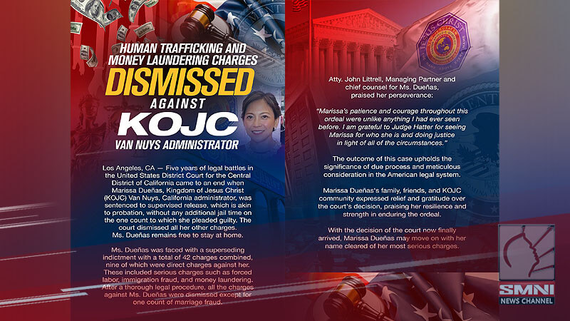 Mga kaso kaugnay sa human trafficking, money laundering vs. KOJC administrator, ibinasura na