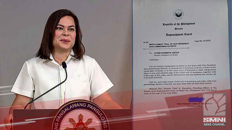 OVP, kinumpirma ang pagtanggap ng writ of summons mula Senado