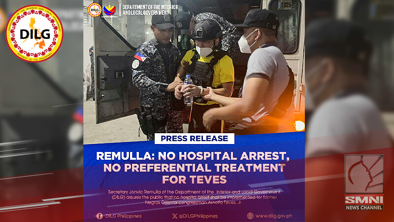 Arnie Teves, ibinalik agad sa kulungan matapos sumailalim sa appendectomy—DILG